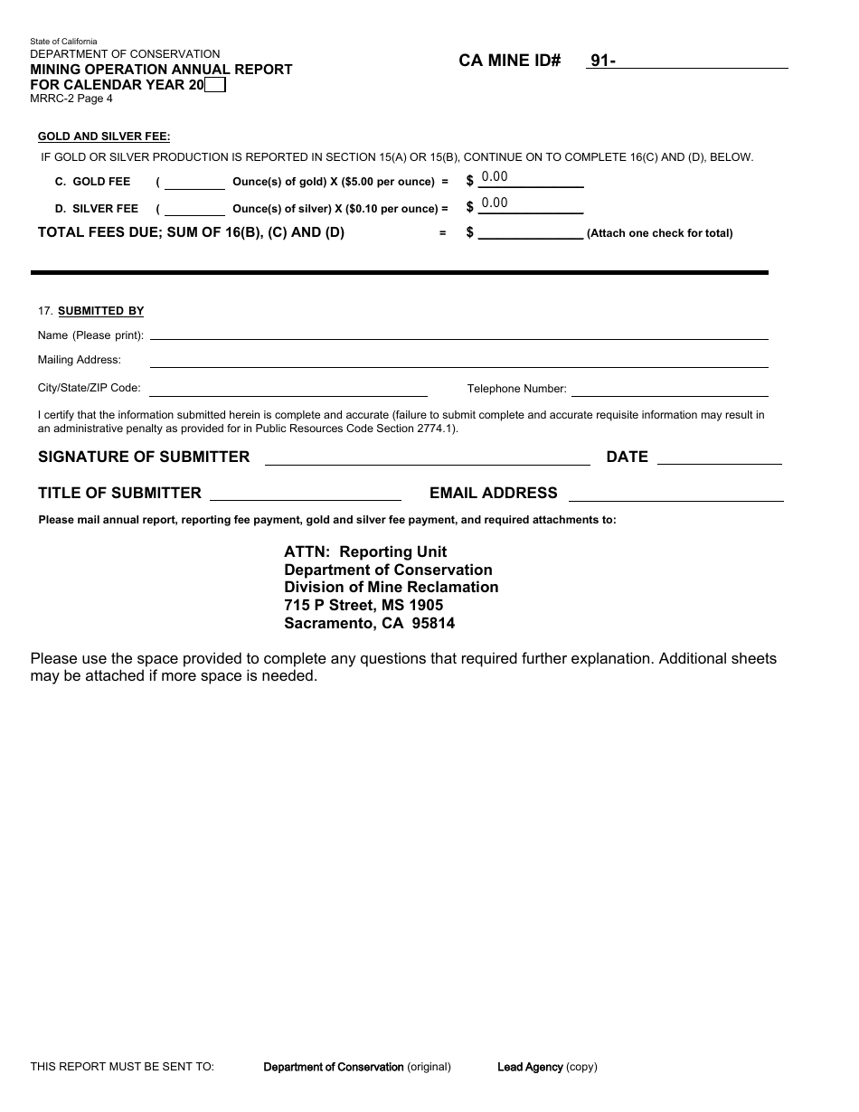 Form MRRC-2 Mining Operation Annual Report - California, Page 4
