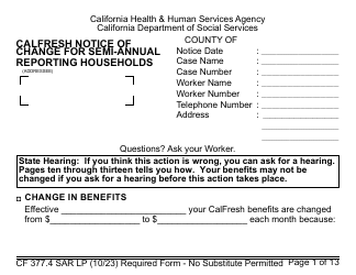 Document preview: Form CF377.4 SAR LP CalFresh Notice of Change for Semi-annual Reporting Households - Large Print - California