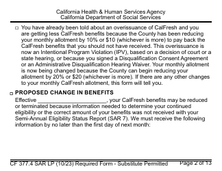 Form CF377.4 SAR LP CalFresh Notice of Change for Semi-annual Reporting Households - Large Print - California, Page 2