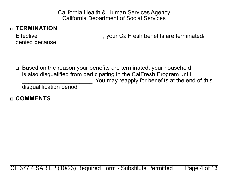 Form CF377.4 SAR LP CalFresh Notice of Change for Semi-annual Reporting Households - Large Print - California, Page 4