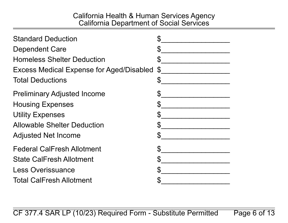 Form CF377.4 SAR LP CalFresh Notice of Change for Semi-annual Reporting Households - Large Print - California, Page 6