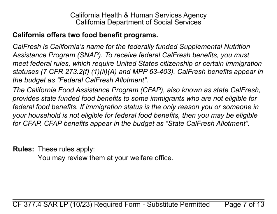 Form CF377.4 SAR LP CalFresh Notice of Change for Semi-annual Reporting Households - Large Print - California, Page 7