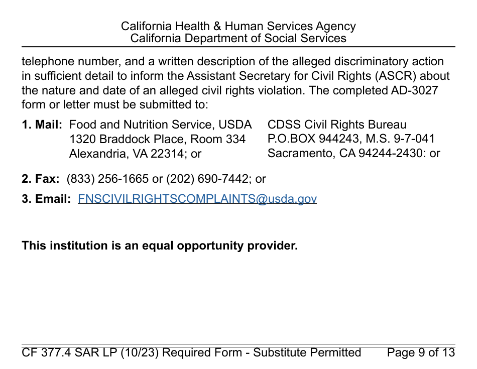 Form CF377.4 SAR LP CalFresh Notice of Change for Semi-annual Reporting Households - Large Print - California, Page 9