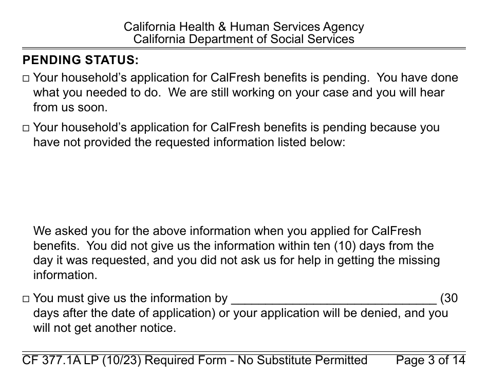 Form CF377.1A LP Notice of Denial or Pending Status - Large Print - California, Page 3