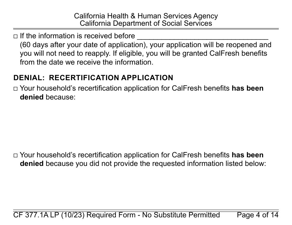 Form CF377.1A LP Notice of Denial or Pending Status - Large Print - California, Page 4