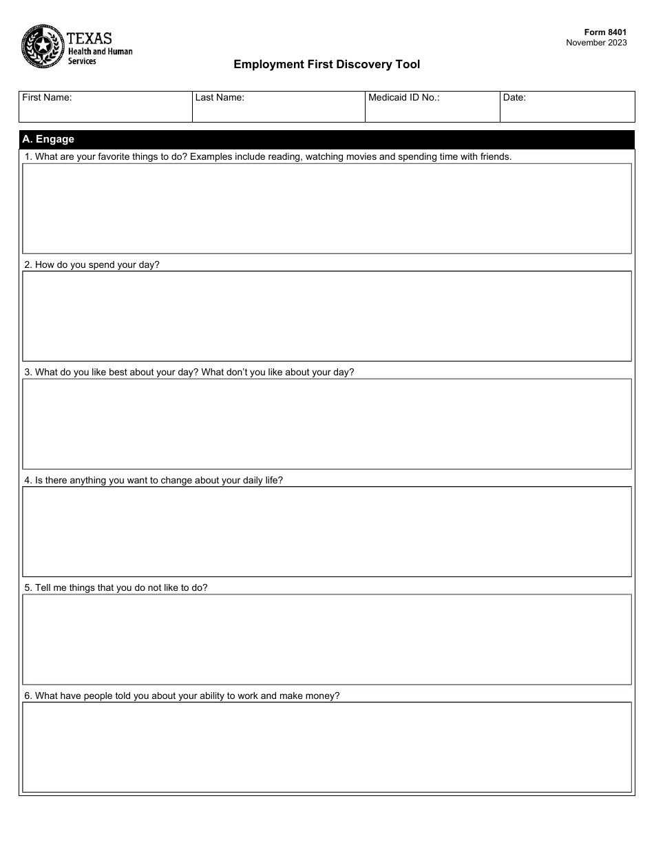 Form 8401 Employment First Discovery Tool - Texas, Page 1