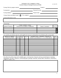 Document preview: Vermont Site Summary Form - Vermont Natural Heritage Inventory (Vnhi) - Vermont