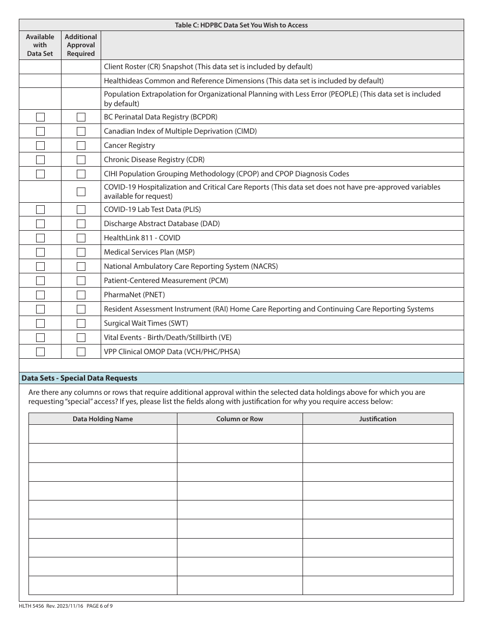Form HLTH5456 Organizational Data Access Request - British Columbia, Canada, Page 6
