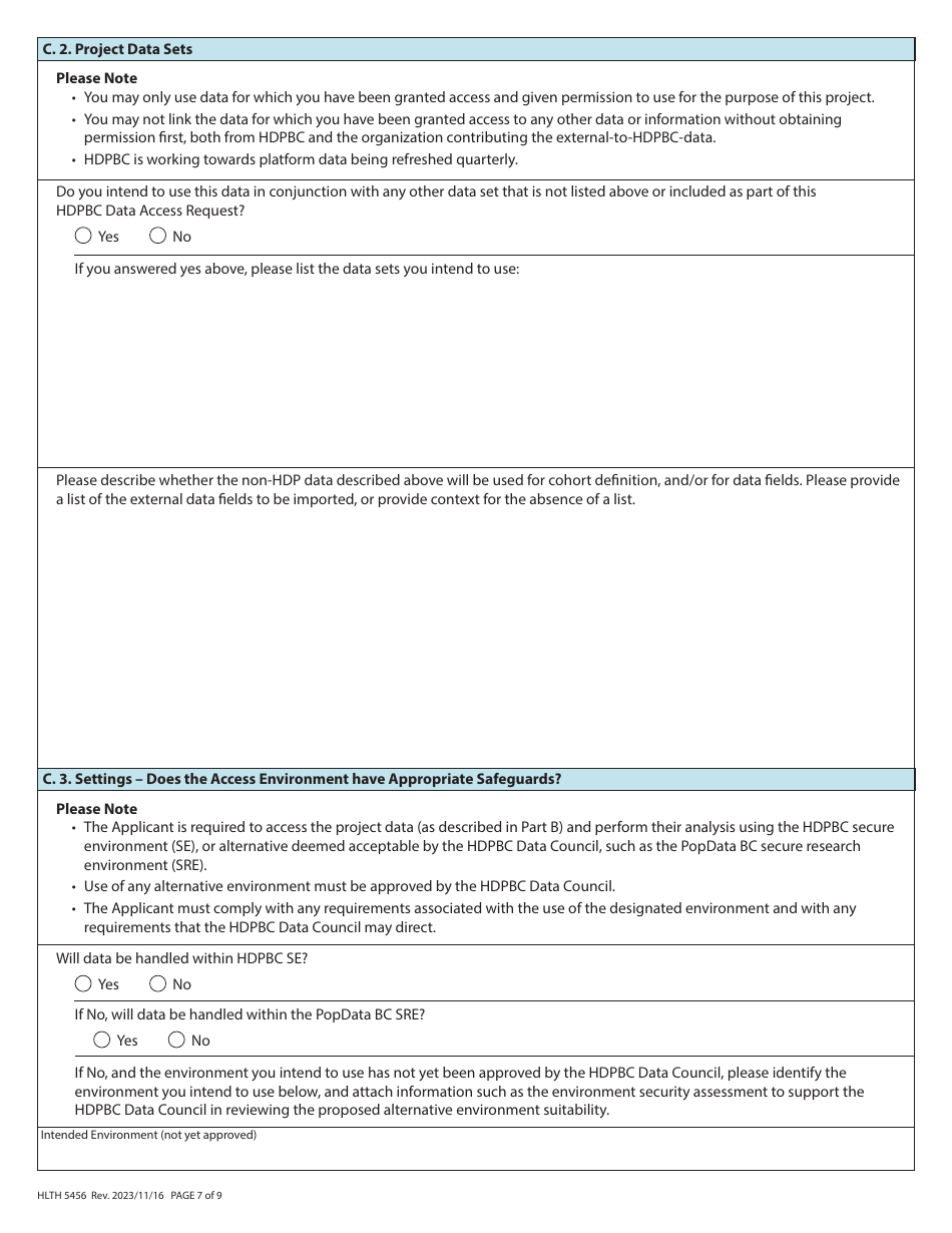Form HLTH5456 Organizational Data Access Request - British Columbia, Canada, Page 7