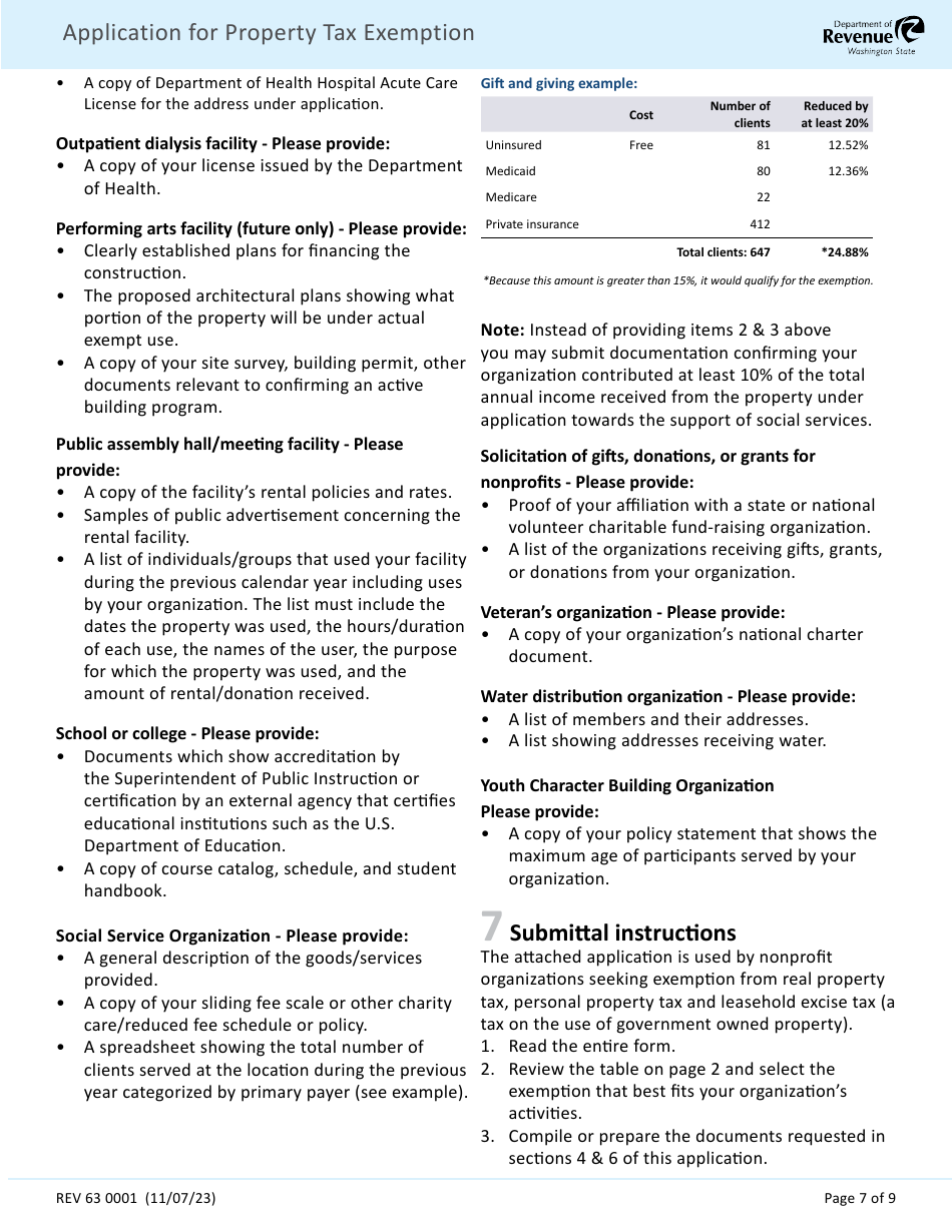 Form REV63 0001 Application for Property Tax Exemption - Washington, Page 7