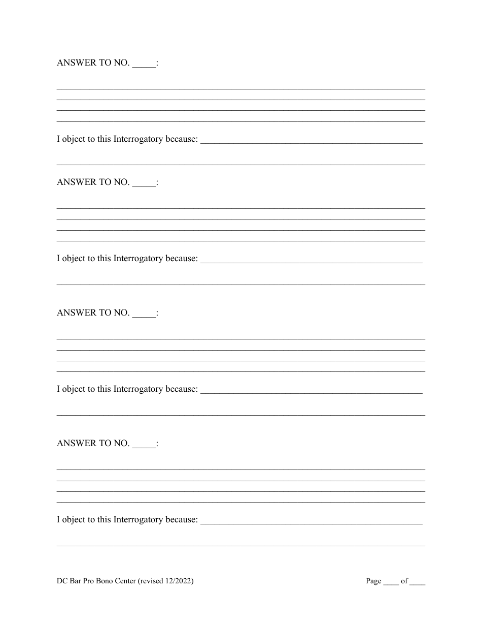 Answers to Interrogatories for Pro Se or Self-represented Persons - Washington, D.C., Page 3