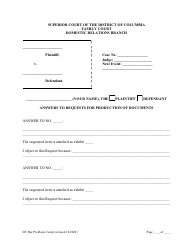 Document preview: Answers to Requests for Production of Documents for Pro Se or Self-represented Persons - Washington, D.C.