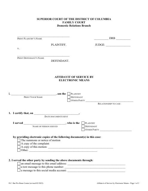 Affidavit of Service by Electronic Means - Washington, D.C. Download Pdf