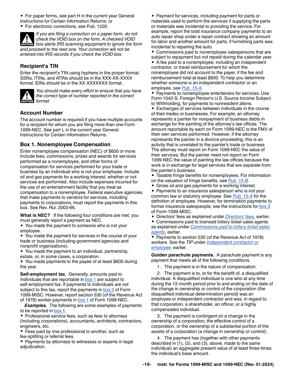 Instructions for IRS Form 1099-MISC, 1099-NEC, Page 10