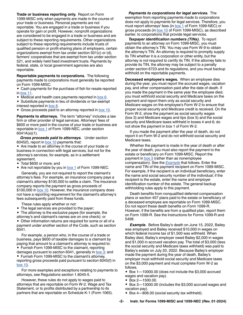 Instructions for IRS Form 1099-MISC, 1099-NEC, Page 2