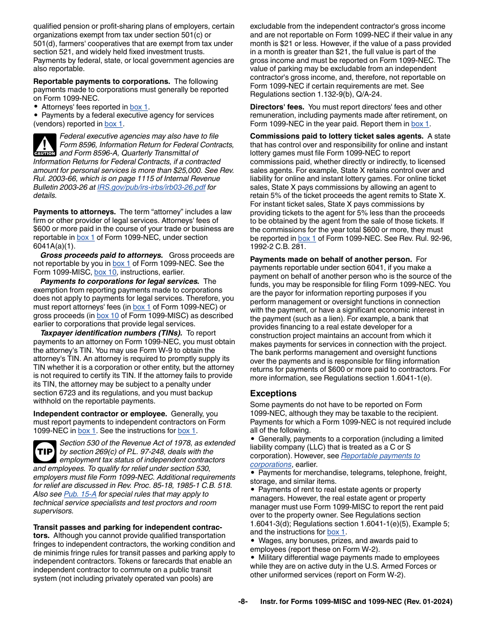 Instructions for IRS Form 1099-MISC, 1099-NEC, Page 8