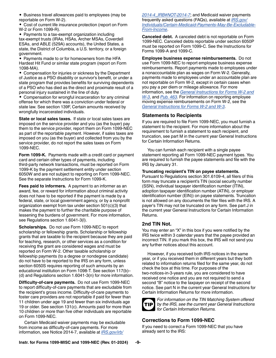 Instructions for IRS Form 1099-MISC, 1099-NEC, Page 9