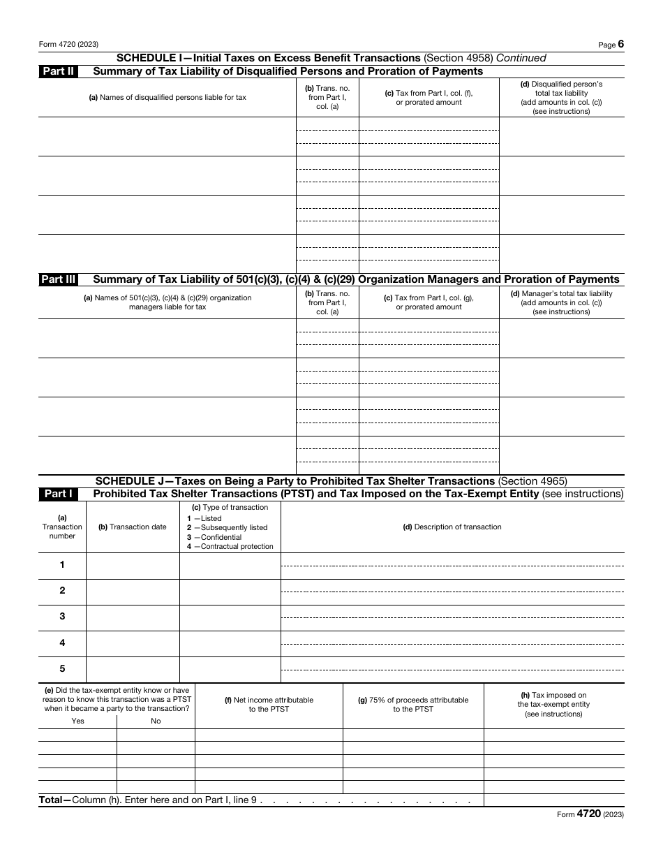 IRS Form 4720 Return of Certain Excise Taxes Under Chapters 41 and 42 of the Internal Revenue Code, Page 6