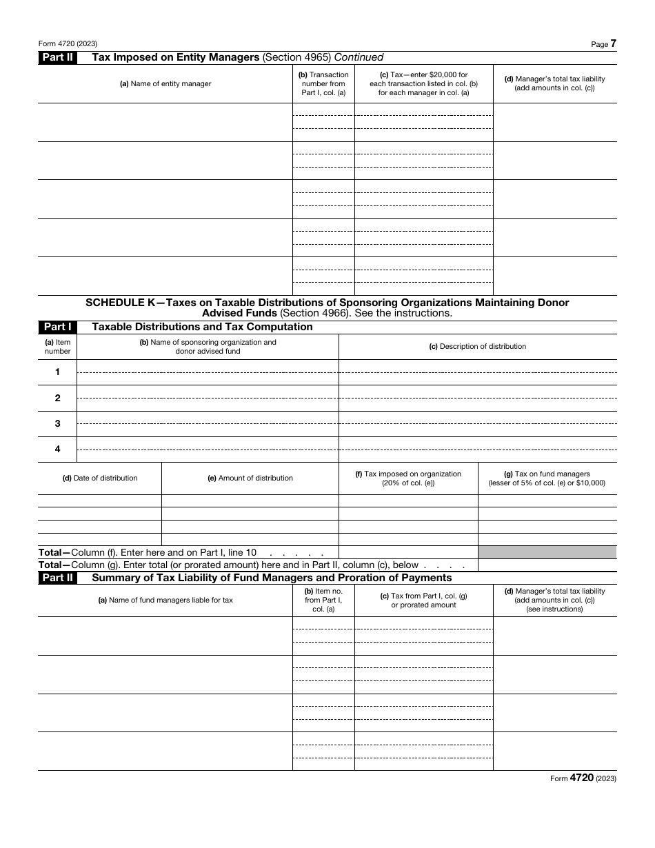 IRS Form 4720 Return of Certain Excise Taxes Under Chapters 41 and 42 of the Internal Revenue Code, Page 7