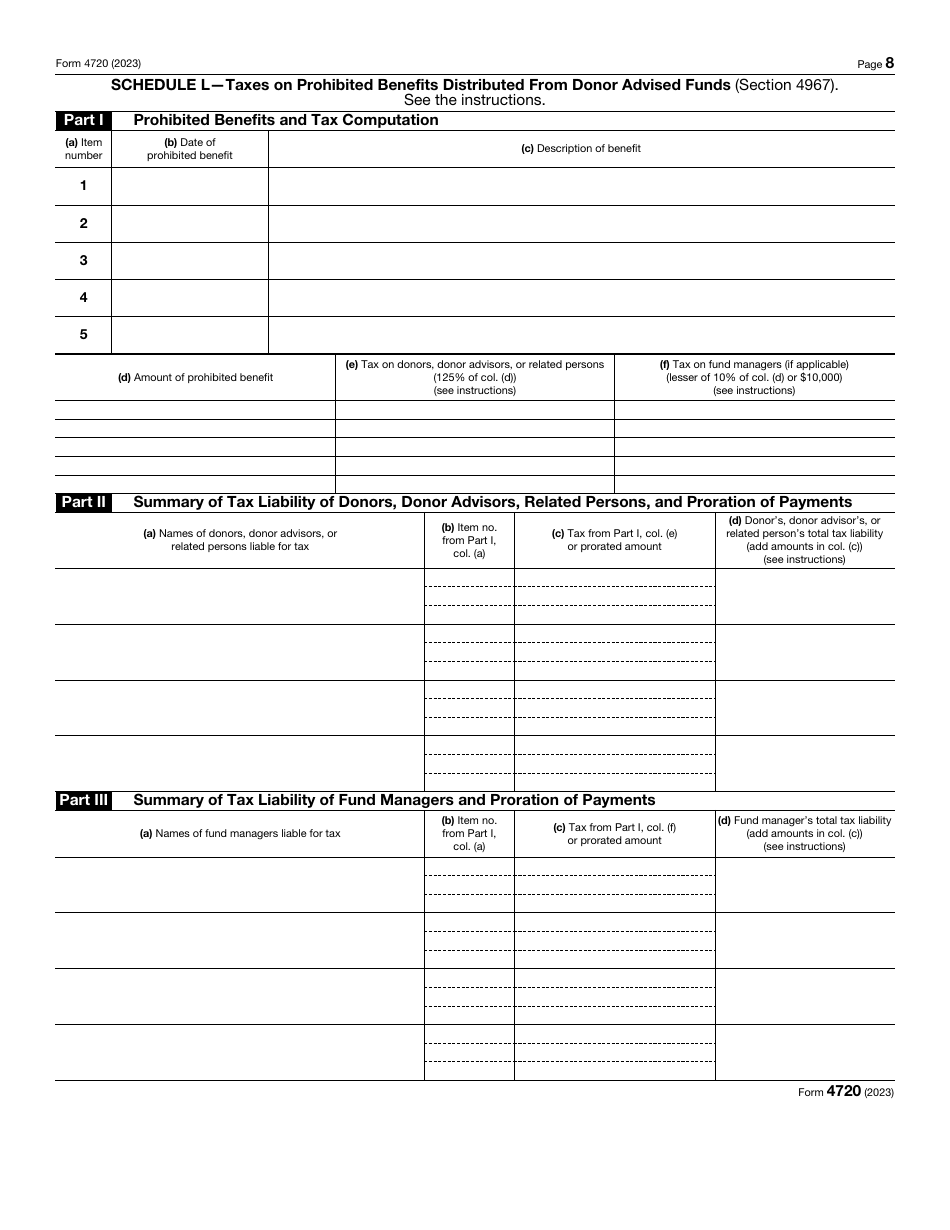 IRS Form 4720 Return of Certain Excise Taxes Under Chapters 41 and 42 of the Internal Revenue Code, Page 8