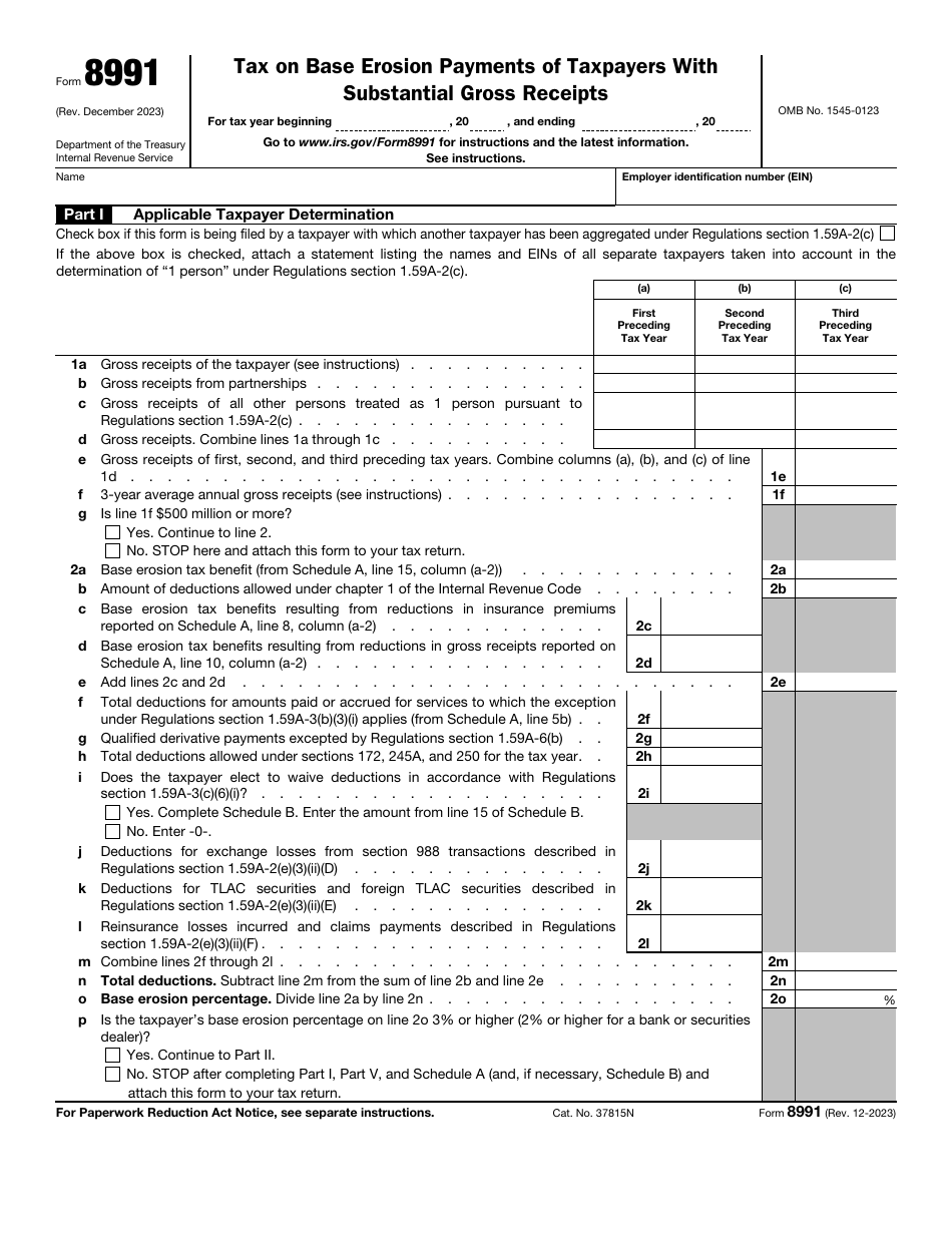 IRS Form 8991 Tax on Base Erosion Payments of Taxpayers With Substantial Gross Receipts, Page 1