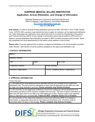 Form FIS2366 Surprise Medical Billing Arbitrator Application, Annual Attestation, and Change of Information - Michigan