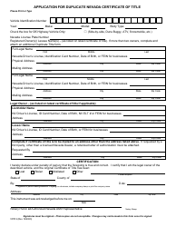 Form VP012 Application for Duplicate Nevada Certificate of Title - Nevada, Page 2