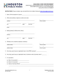 Document preview: Form CE-1348 Emergency Responder Radio Coverage (Errc) Designer/Lead Installation Personnel Qualification Statement - City of Houston, Texas