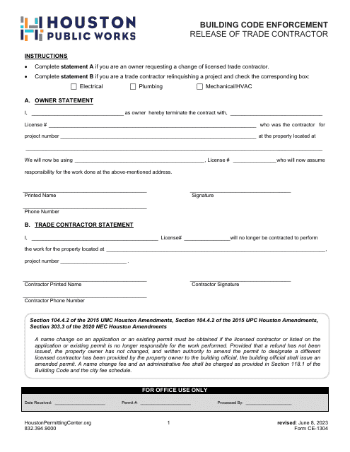 Form CE-1304  Printable Pdf