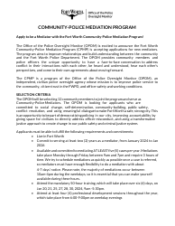 Application for Community-Police Mediator - City of Fort Worth, Texas