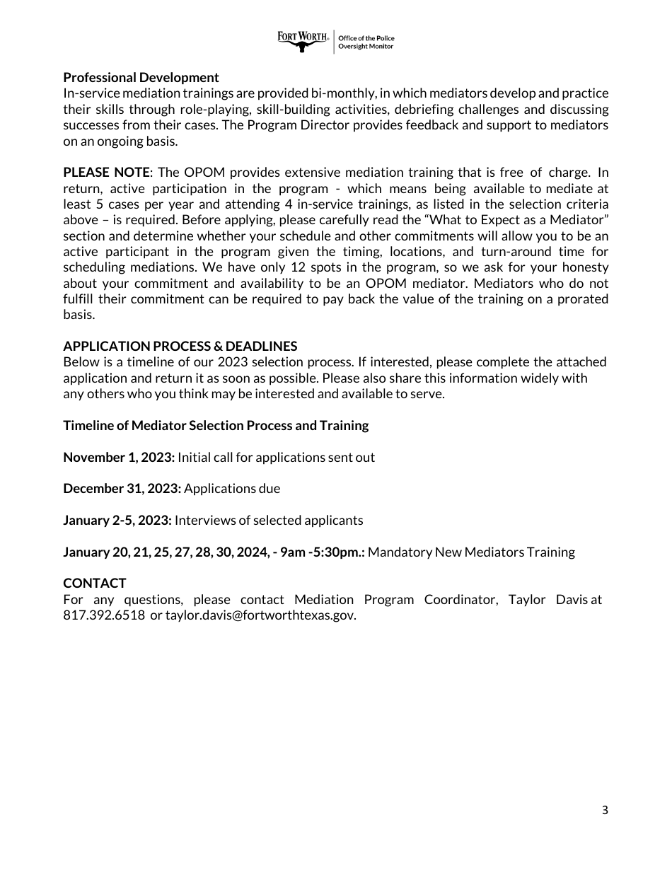 Application for Community-Police Mediator - City of Fort Worth, Texas, Page 3