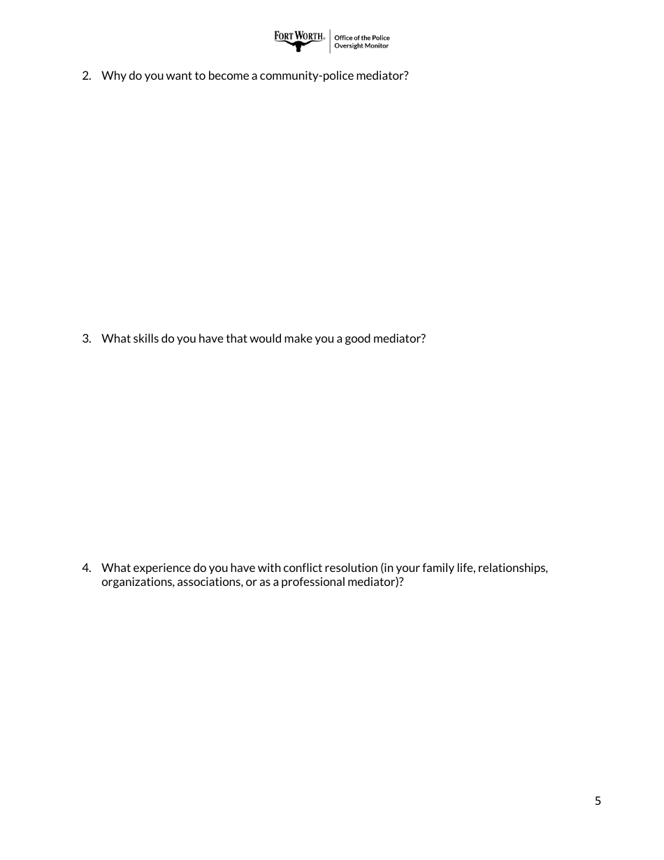 Application for Community-Police Mediator - City of Fort Worth, Texas, Page 5