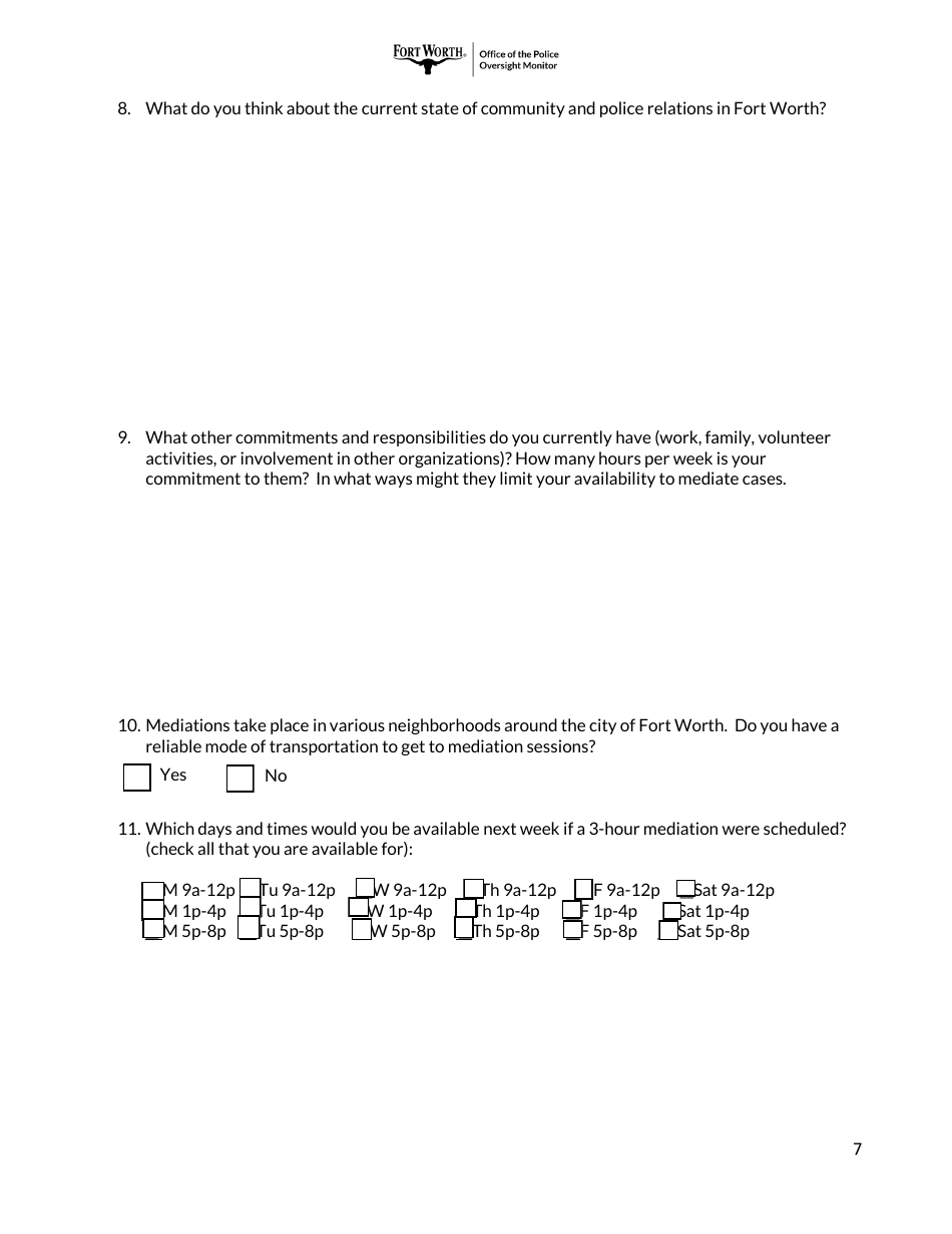 Application for Community-Police Mediator - City of Fort Worth, Texas, Page 7