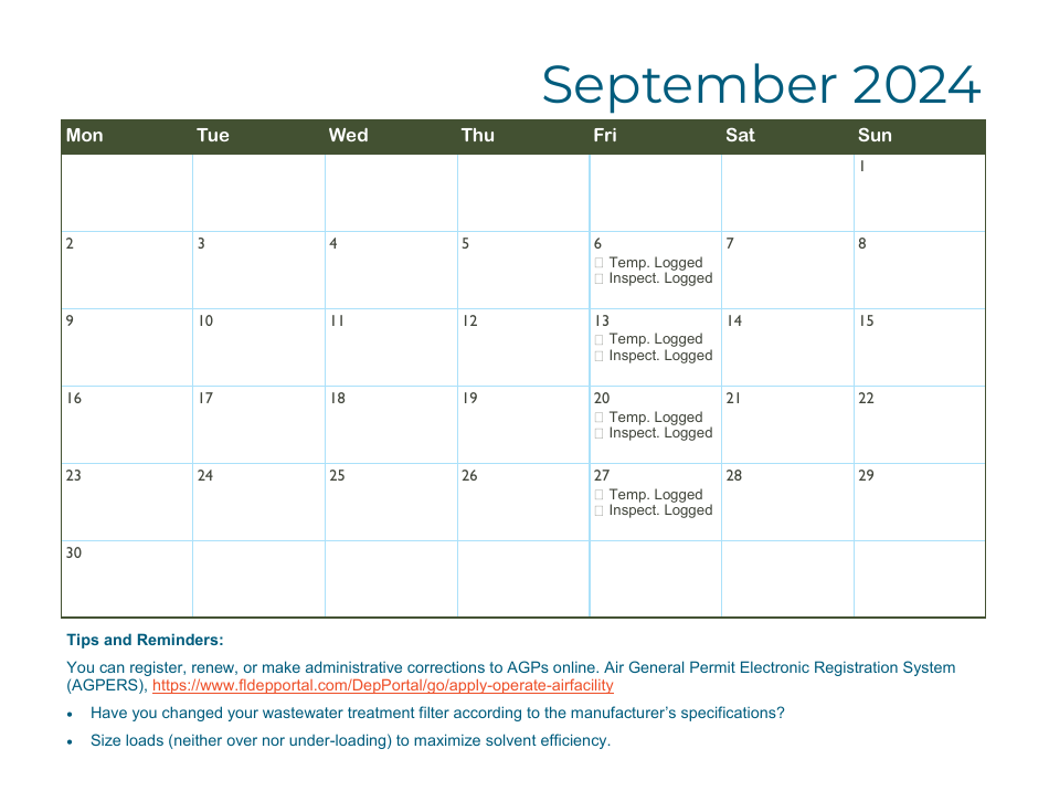 Compliance Calendar for Florida Perchloroethylene Dry Cleaners - Florida, Page 22