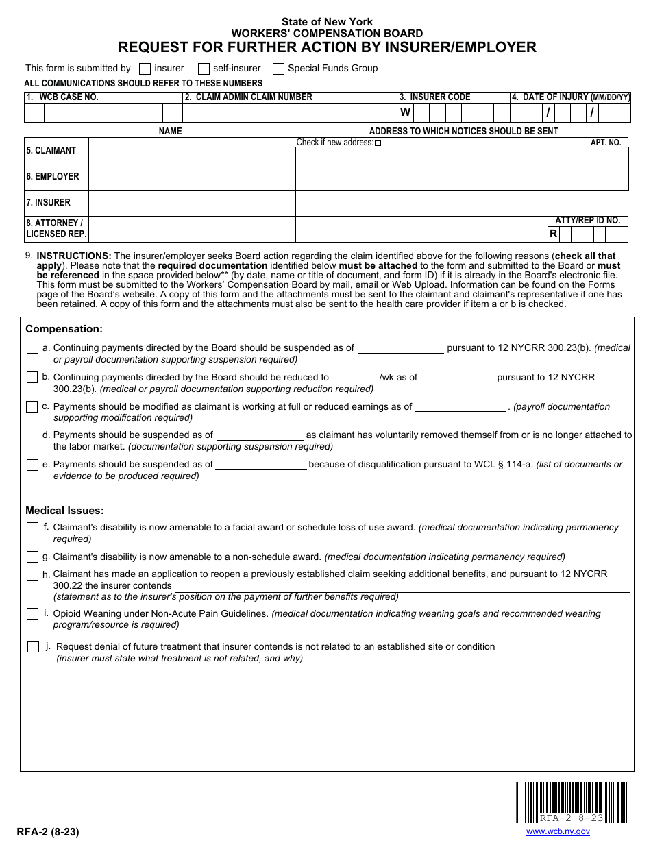 Form RFA-2 Request for Further Action by Insurer / Employer - New York, Page 1