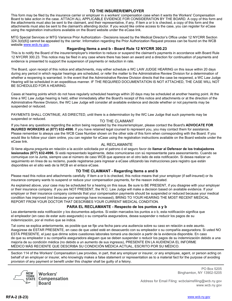 Form RFA-2 Request for Further Action by Insurer / Employer - New York, Page 3