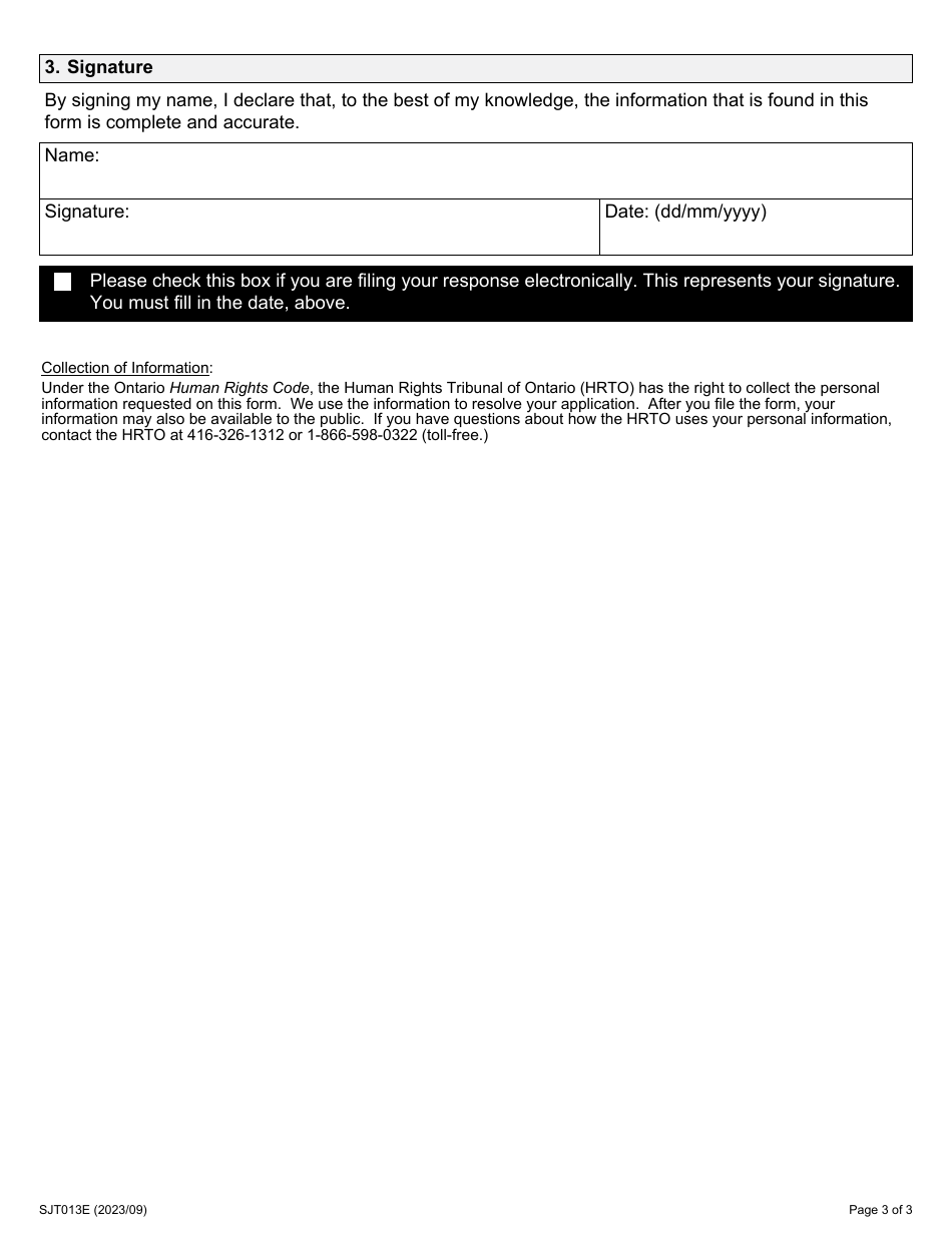 Form 13 Response to a Request for a Tribunal Ordered Inquiry - Ontario, Canada, Page 3
