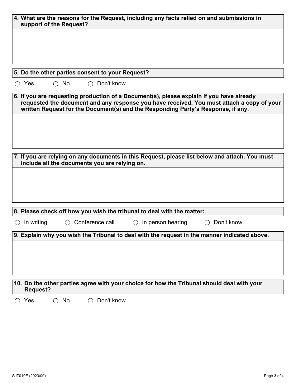 Form 10 Request for an Order During Proceedings - Ontario, Canada, Page 3