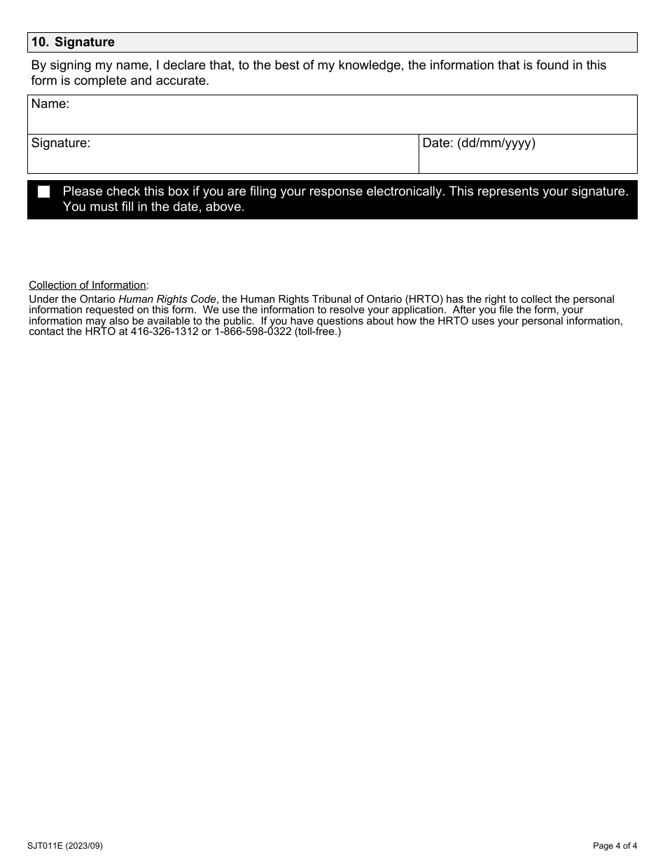 Form 11 Response to a Request for an Order - Ontario, Canada, Page 4