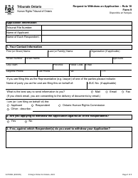 Form 9 Request to Withdraw an Application - Ontario, Canada, Page 3