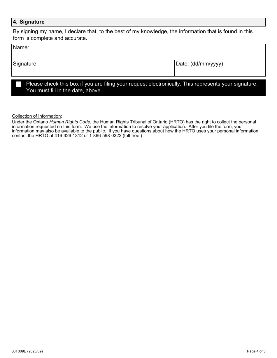 Form 9 Request to Withdraw an Application - Ontario, Canada, Page 4