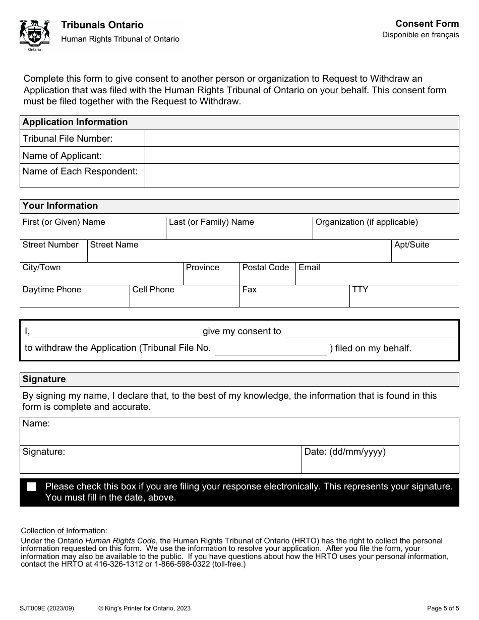 Form 9 Request to Withdraw an Application - Ontario, Canada, Page 5