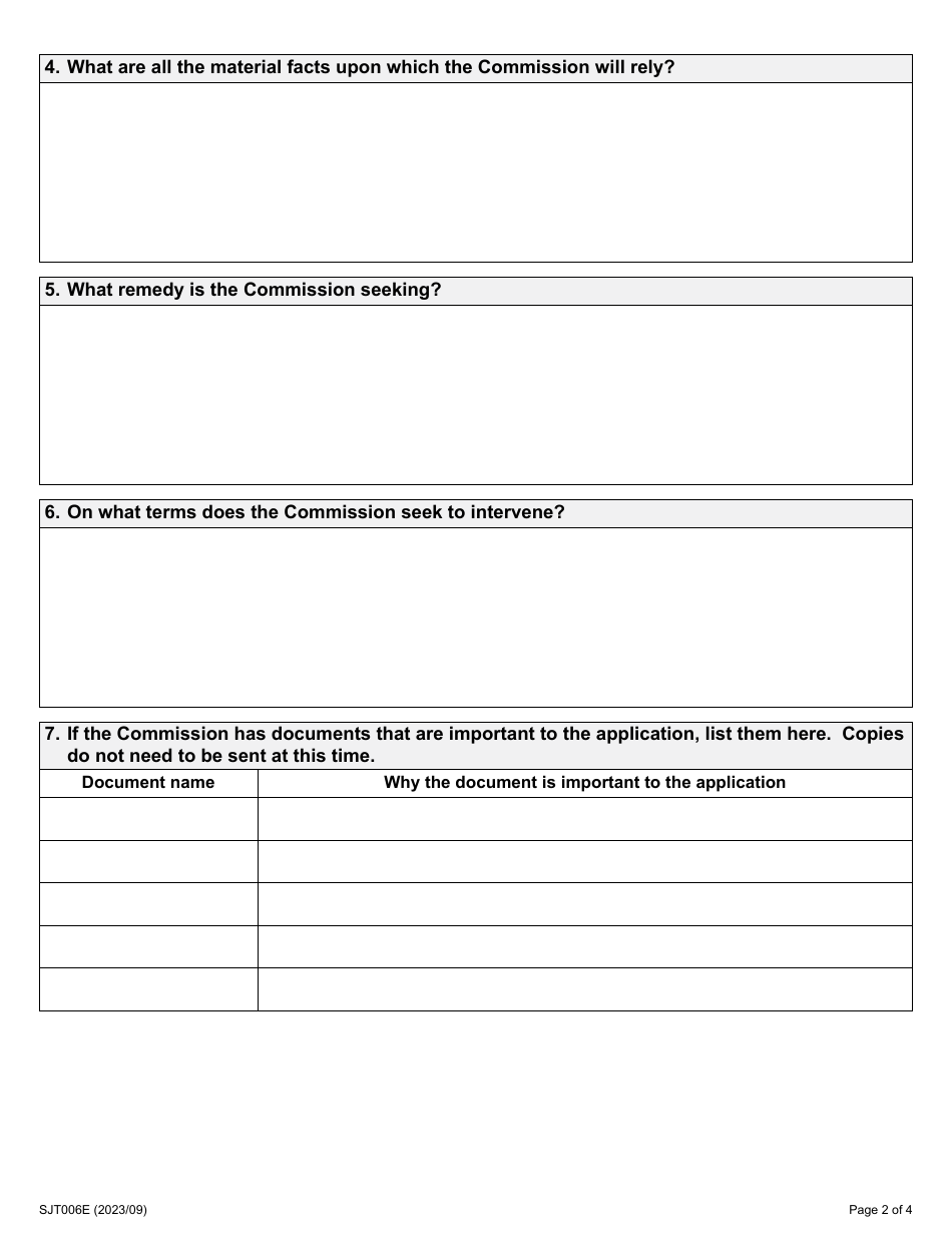 Form 6 Notice of Commission Intervention Under Section 37(2) of the Code (With Consent of Applicant) - Ontario, Canada, Page 2