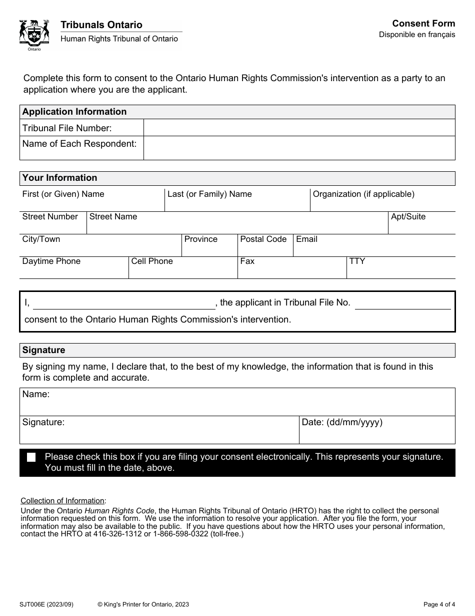 Form 6 Notice of Commission Intervention Under Section 37(2) of the Code (With Consent of Applicant) - Ontario, Canada, Page 4