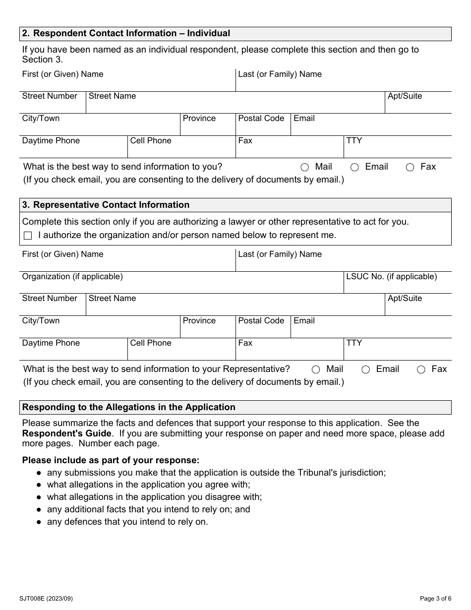 Form 8 Response to an Application by the Ontario Human Rights Commission - Ontario, Canada, Page 3