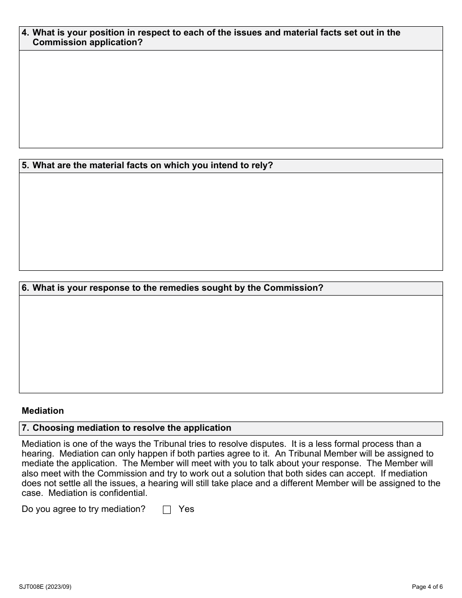 Form 8 Response to an Application by the Ontario Human Rights Commission - Ontario, Canada, Page 4