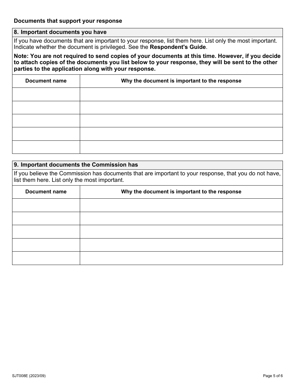 Form 8 Response to an Application by the Ontario Human Rights Commission - Ontario, Canada, Page 5