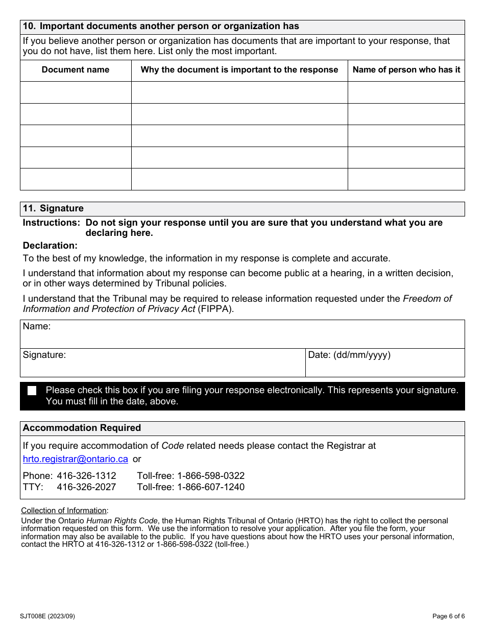 Form 8 Response to an Application by the Ontario Human Rights Commission - Ontario, Canada, Page 6