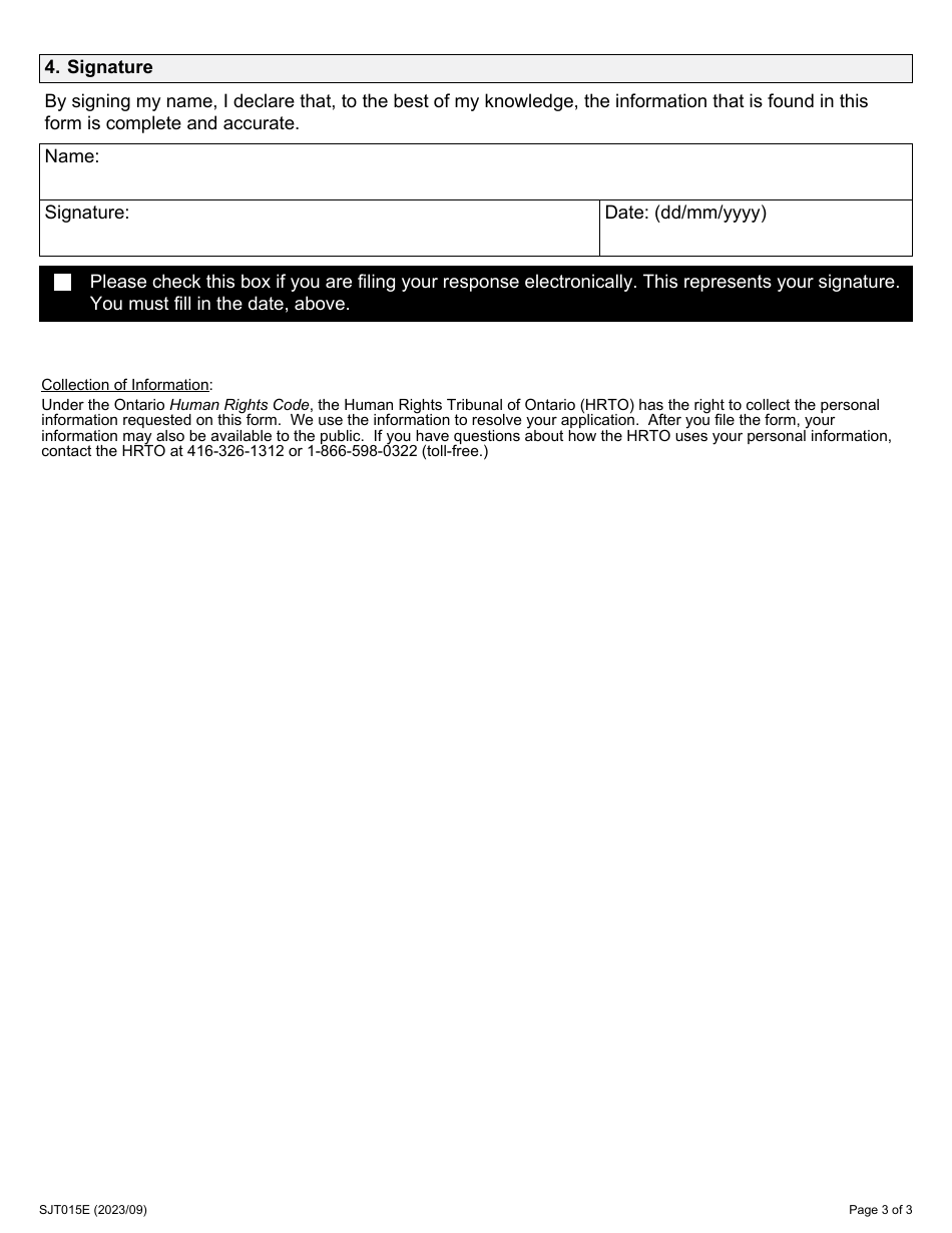 Form 15 Response to a Request to Expedite Proceedings - Ontario, Canada, Page 3