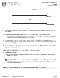 Document preview: Form 25 Confirmation of Settlement - Ontario, Canada